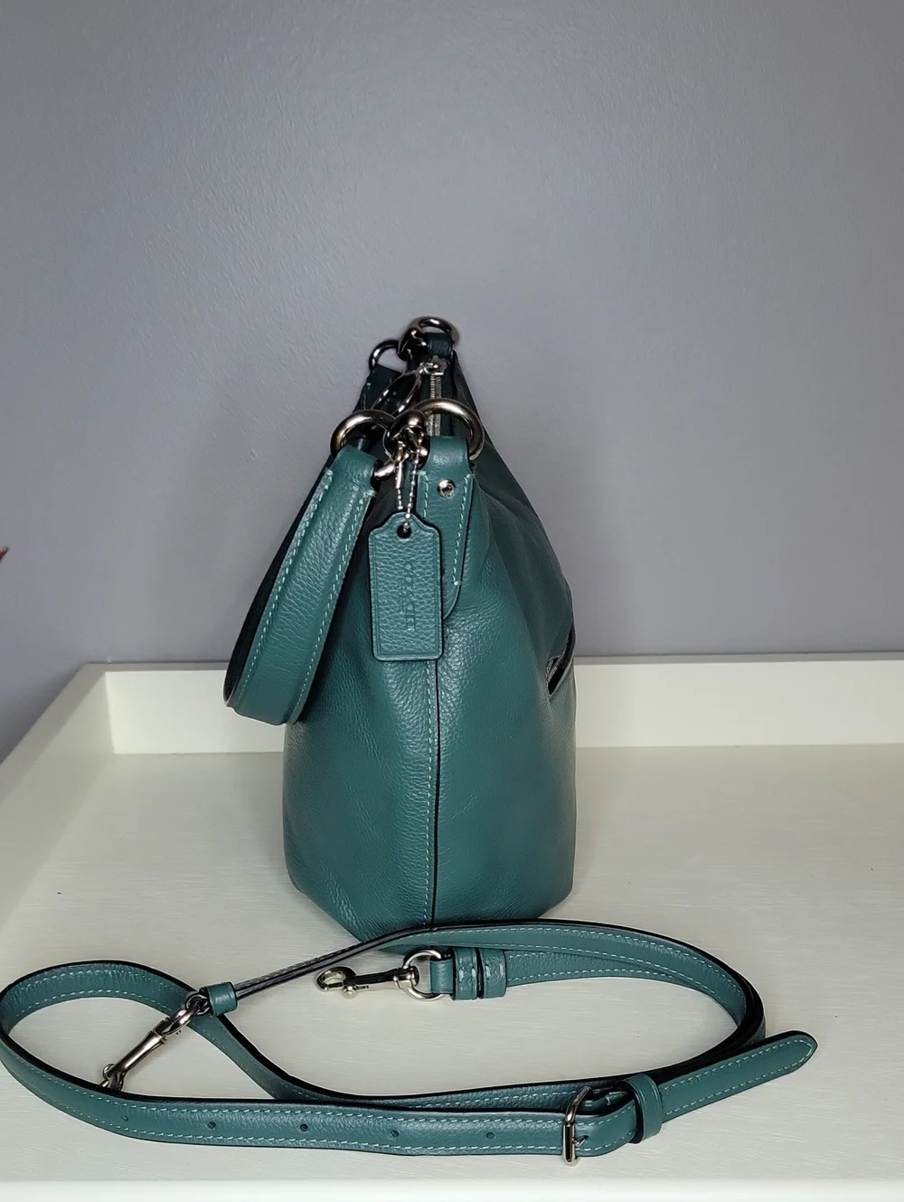 Coach Skylar Dark Teal Leather Hobo Shoulder Bag with Matching Wallet Set